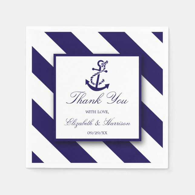 Serviettes En Papier Mariage Ancre bleu marine (Devant)