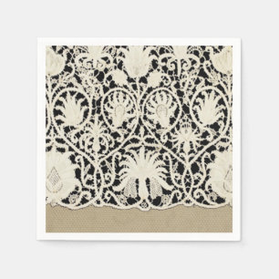 Serviettes En Papier Mariage Antique Dentelle Lin Blanc Classique Joli