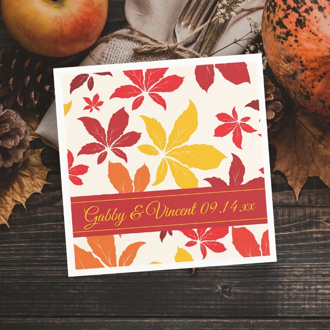 Serviettes En Papier Mariage aux Feuilles d'Automne Lumineuses (Set a festive Autumn table with the Bright Fall Leaves Disposable Paper Napkins.)