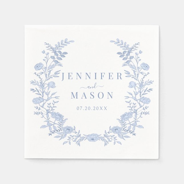 Serviettes en papier mariage bleu bohème (Devant)