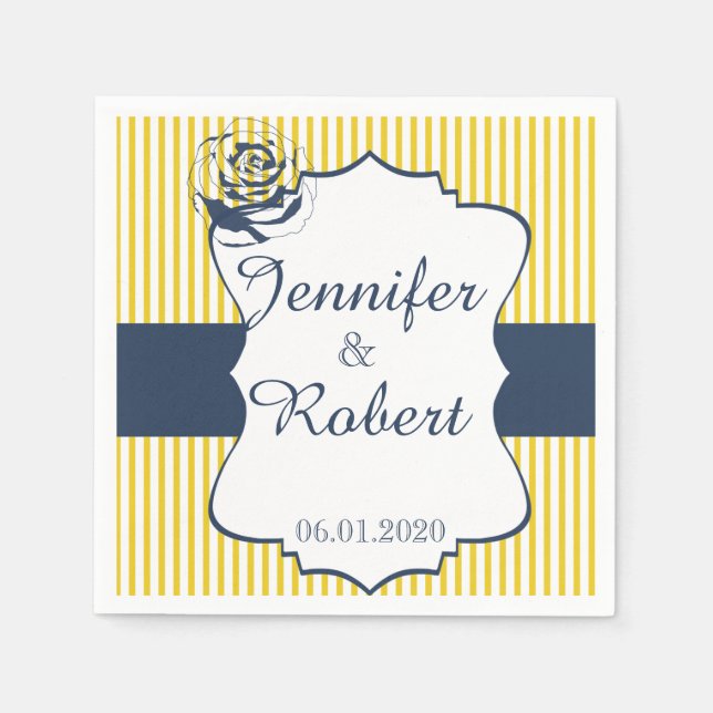 Serviettes En Papier Mariage bleu et jaune moderne Napkin (Devant)