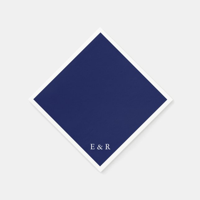 Serviettes En Papier Mariage bleu foncé classique (Coin)