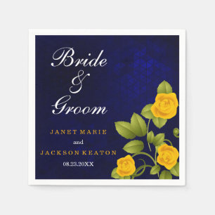 Serviettes En Papier Mariage bleu foncé et marigold jaune rose