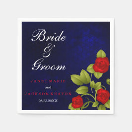 Serviettes En Papier Mariage bleu foncé et rose rouge