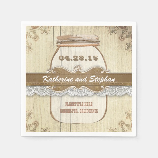 serviettes en papier mariage campagnard rustique - (Devant)
