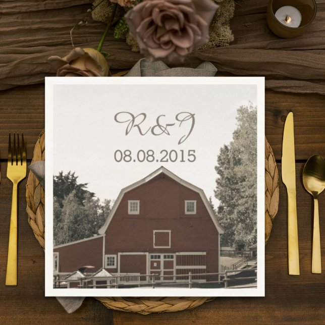 Serviettes En Papier mariage campagnard rustique rouge grange mariage f (rustic country wedding red barn wedding favor napkins)