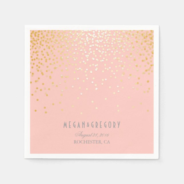 Serviettes En Papier Mariage Confetti en or rose (Devant)
