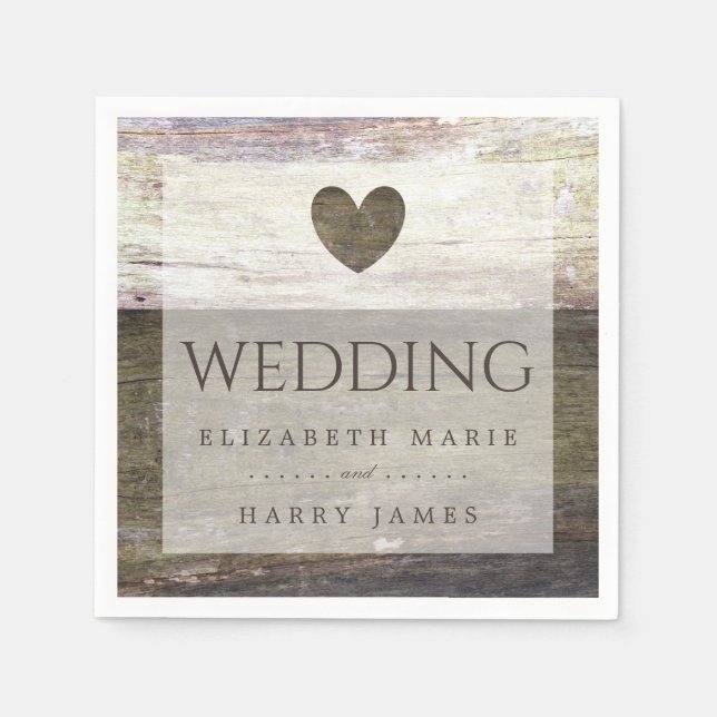 Serviettes En Papier Mariage Country Wood Heart (Devant)