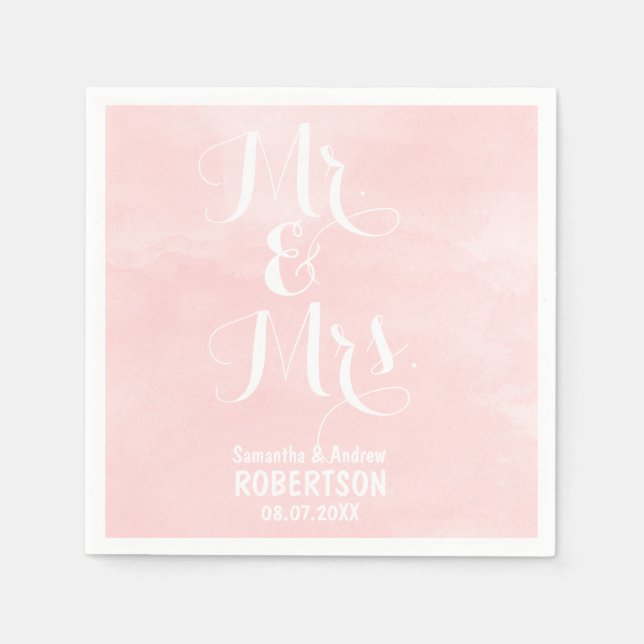 Serviettes En Papier Mariage d'aquarelle rose vif moderne (Devant)