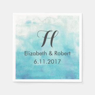 Serviettes En Papier Mariage d'aquarelle Turquoise Ombre