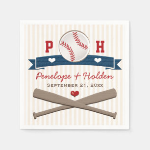 SERVIETTES EN PAPIER MARIAGE DE BASEBALL MONOGRAMMMÉ