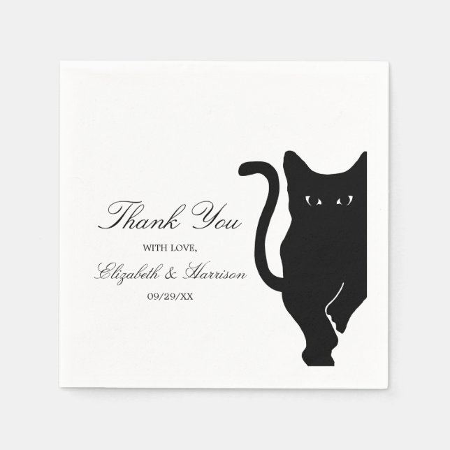 Serviettes En Papier Mariage de chat noir Whimsical moderne (Devant)