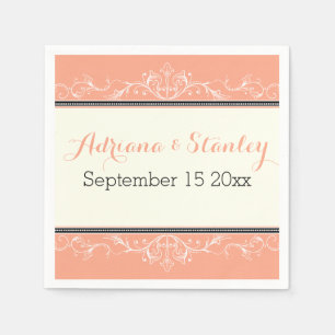 Serviettes En Papier Mariage de corail de la frontière noire