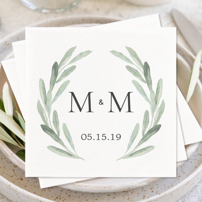 Serviettes En Papier Mariage de monogramme de courroie vert rustique (Créateur téléchargé)