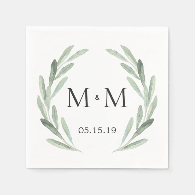 Serviettes En Papier Mariage de monogramme de courroie vert rustique (Devant)