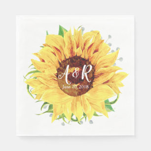 Serviettes En Papier Mariage de monogramme de tournesol jaune