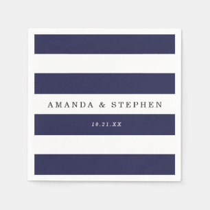 Serviettes En Papier Mariage de rayures de la marine chic