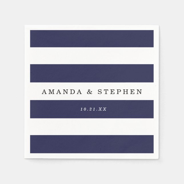 Serviettes En Papier Mariage de rayures de la marine chic (Devant)