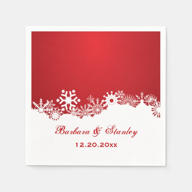 Serviettes En Papier Mariage d'hiver blanc rouge Snowflake moderne (Devant)