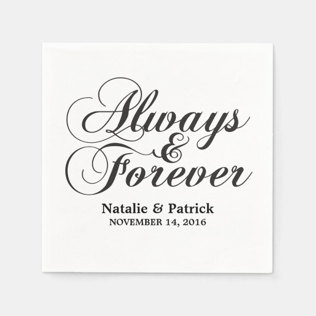 Serviettes en papier Mariage Ebony Always & Foreve (Devant)