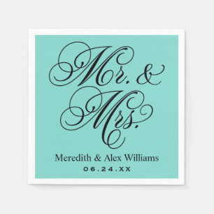 Serviettes En Papier Mariage élégant Aqua écriture Mr et Mrs
