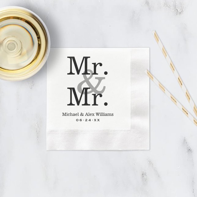 Serviettes En Papier Mariage élégant de deux hommes en noir et gris (Créateur téléchargé)