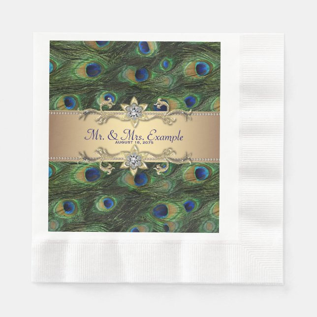 Serviettes En Papier Mariage Emerald Green Gold Peacock (Devant)