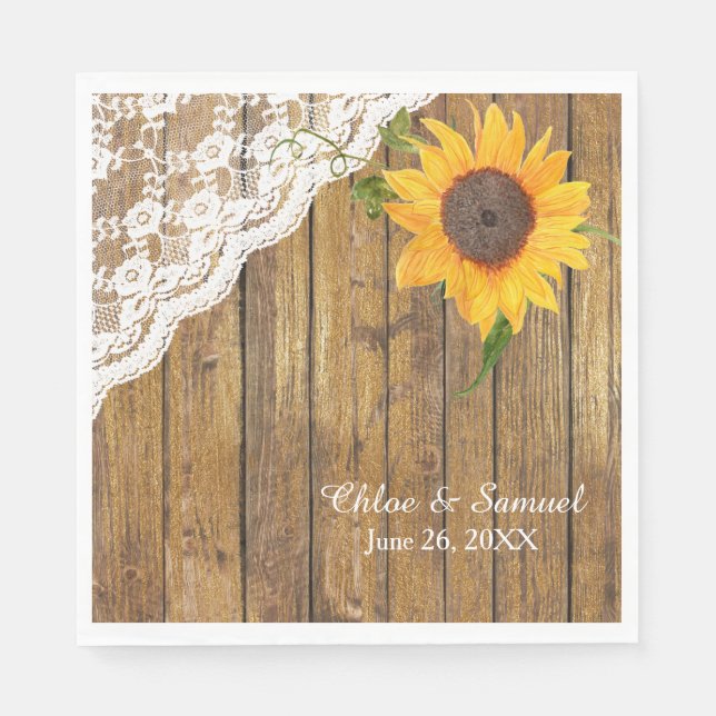 Serviettes En Papier Mariage floral en dentelle de tournesol (Devant)