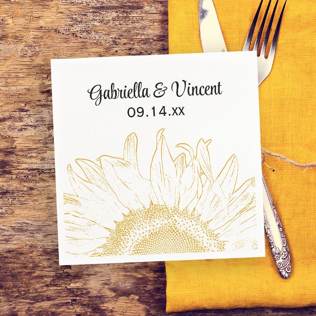 Serviettes En Papier Mariage graphique de tournesol jaune (Créateur téléchargé)