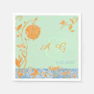 Serviettes En Papier Mariage Inséparable vert et orange