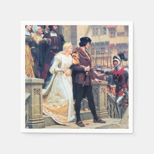 Serviettes En Papier Mariage médiévale Mariée Groom Chevalier peinture (Devant)