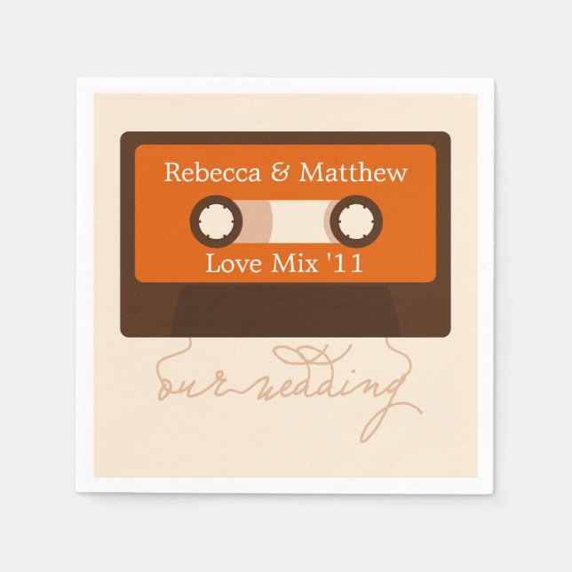 Serviettes En Papier Mariage Mixtape rétro (Devant)