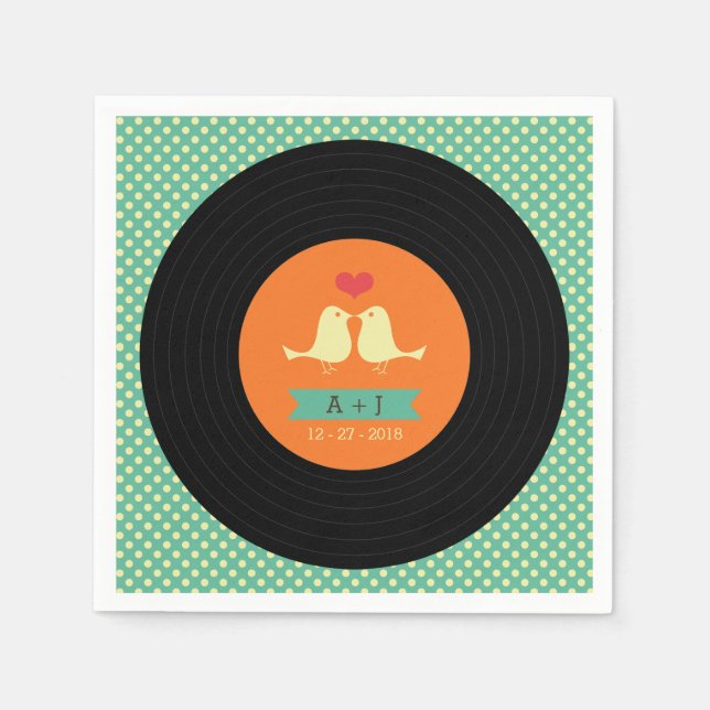 Serviettes En Papier Mariage moderne Retro Vinyl Record (Devant)
