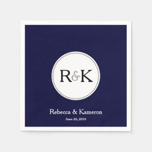 Serviettes En Papier Mariage monogramme bleu foncé