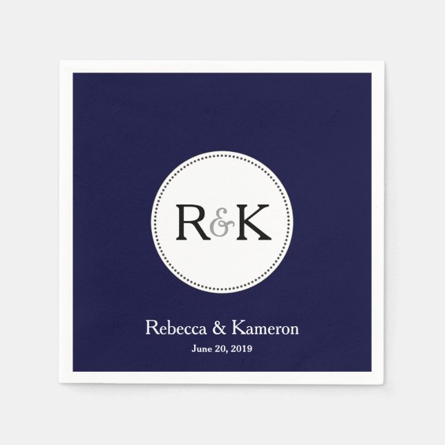 Serviettes En Papier Mariage monogramme bleu foncé (Devant)