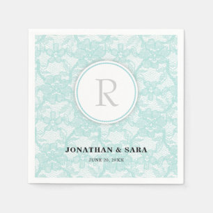 Serviettes En Papier Mariage Monogramme Dentelle Sarcelle