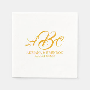Serviettes En Papier Mariage Monogramme initial or blanc