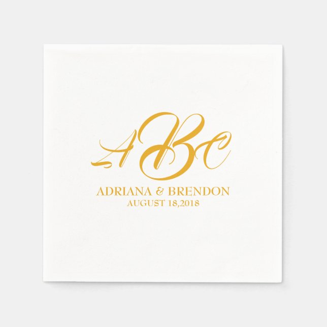 Serviettes En Papier Mariage Monogramme initial or blanc (Devant)