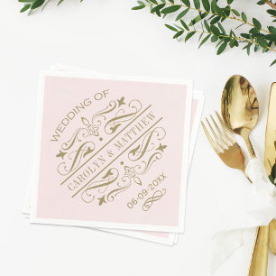 Serviettes En Papier Mariage Monogramme Vintage Rose Antique Flourish