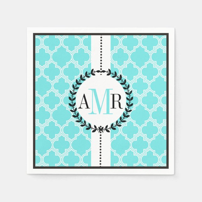 Serviettes En Papier Mariage motif Aqua bleu blanc (Devant)