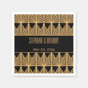 Serviettes En Papier Mariage Motif Gold et Black Art Déco