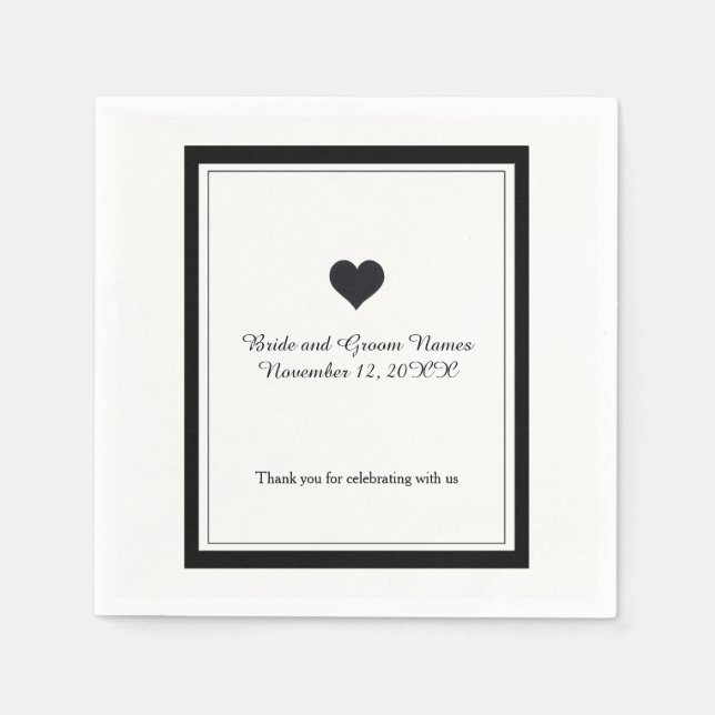 Serviettes En Papier Mariage noir et blanc (Devant)