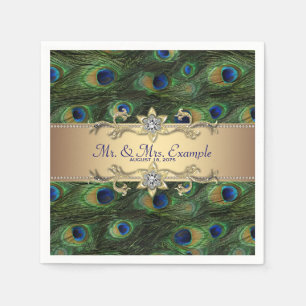 Serviettes En Papier Mariage Paon Doré