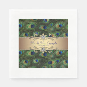 Serviettes En Papier Mariage Paon Doré