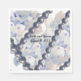 Serviettes en papier mariage perles florales bleue