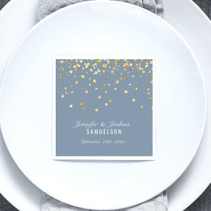 Serviettes En Papier Mariage personnalisé Dusty BLUE Gold Confetti