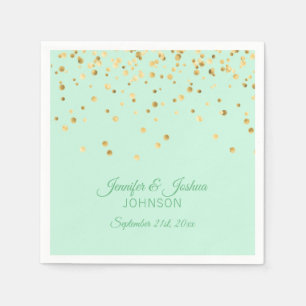 Serviettes En Papier Mariage personnalisé MINT vert or Confetti