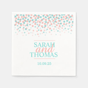 Serviettes En Papier Mariage point confetti corail turquoise serviettes