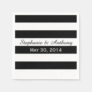 Serviettes En Papier Mariage rayé noir et blanc