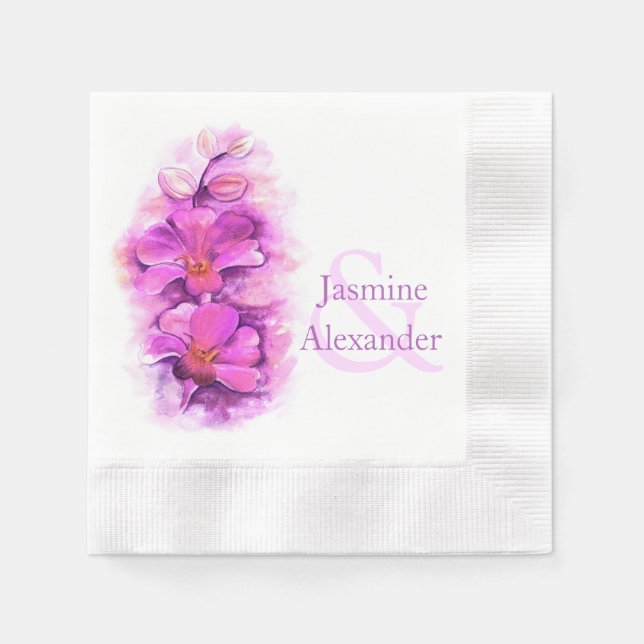 Serviettes En Papier Mariage rayonnant orchidée aquarelle papier servie (Devant)